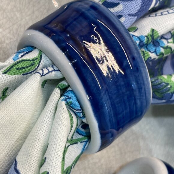 4 Glazed Ceramic Cobalt Blue Napkin Rings - Picture 9 of 10